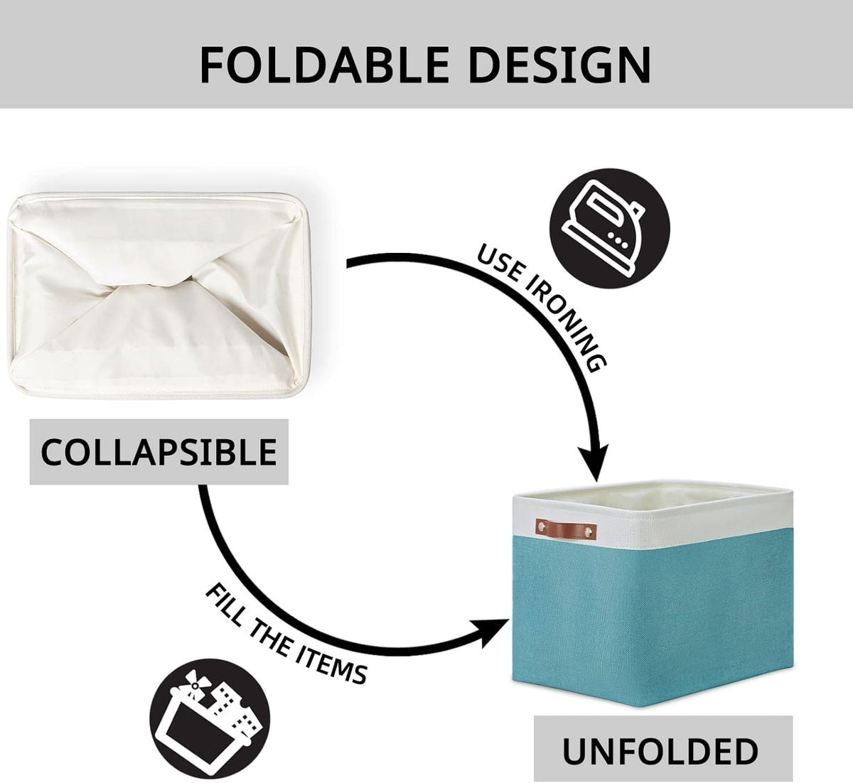 DULLEMELO Storage Baskets for Shelves, Fabric Collapsible Rectangular Storage Bins for Shelves, Closets, Nursery, Home, Office, Empty Gift Baskets (White&Teal) - PuriLite