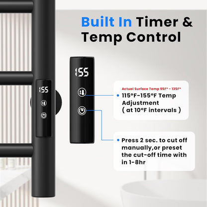 POPFLY Heated Towel Rack, Wall Mounted Electric Hot Towel Warmer, 4-Bar 304 Stainless Steel Small Heated Towel Warmer Rack for Bathroom with Timer and Temperature Control, Brushed - PuriLite