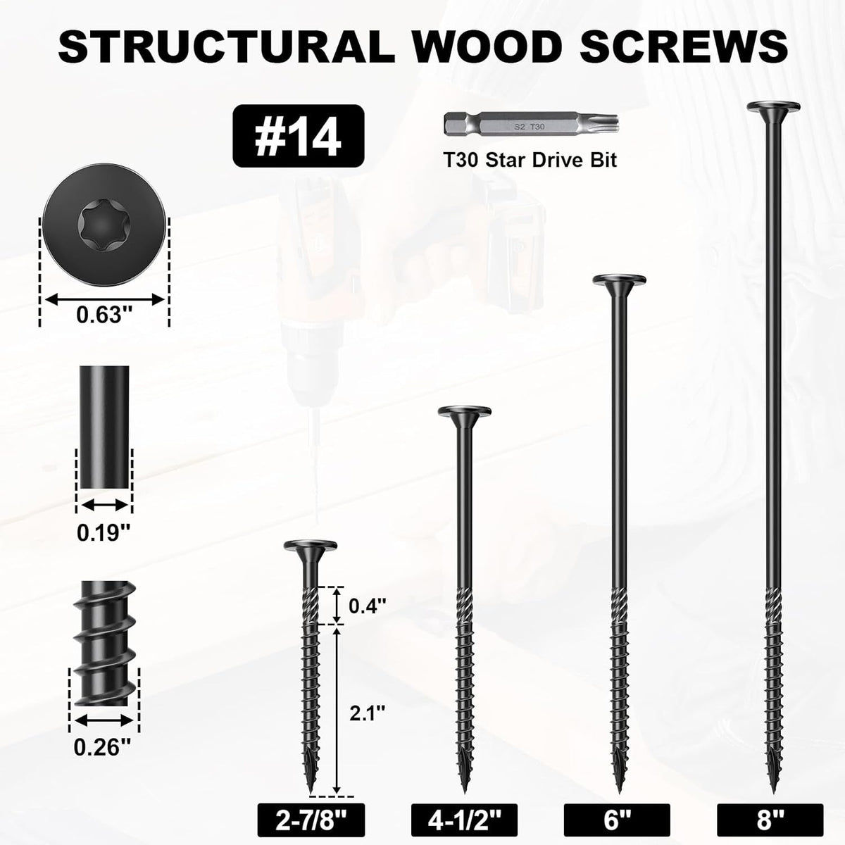 FMhotu 6 Inch Heavy-Duty Outdoor Deck Screws, 50Pcs Star Drive Decking Wood Screws, Rust Resistant Timber Screws for Timber/Log/Landscaping Wood (#14 x 6 Black - PuriLite