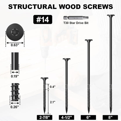 FMhotu 6 Inch Heavy-Duty Outdoor Deck Screws, 50Pcs Star Drive Decking Wood Screws, Rust Resistant Timber Screws for Timber/Log/Landscaping Wood (#14 x 6 Black - PuriLite