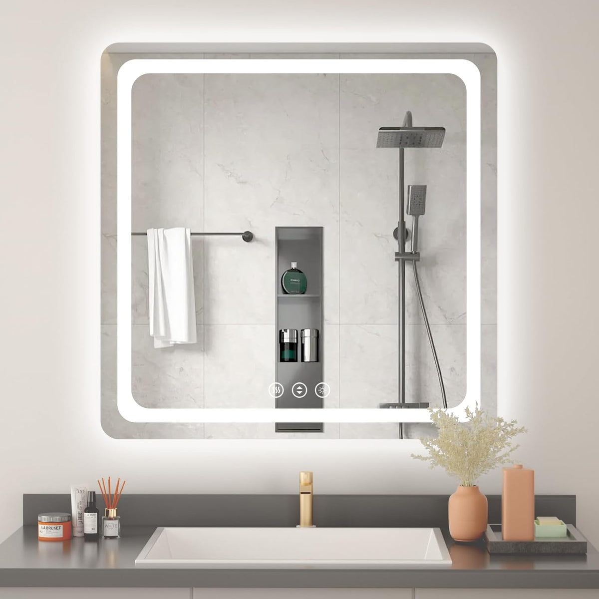 Lmsedf 24" x 32"Rectangle LED Bathroom Mirror with Lights, Backlit & Front Lighted, Wall-Mounted Vanity Mirror 3000K/4000K/6000K, Memory Functions, Anti-Fog, Dimmable Smart Mirror - PuriLite