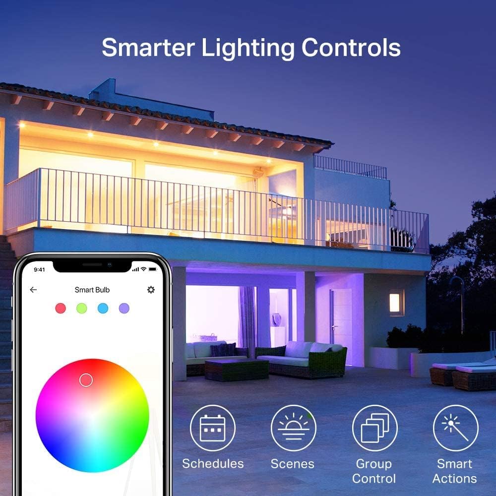 Kasa Smart Light Bulbs, Full Colour Changing Dimmable Smart WiFi Bulbs Compatible with Alexa and Google Home, A19, 9W 800 Lumens,2.4Ghz only, No Hub Required, 2-Pack (KL125P2), Multicolour - PuriLite