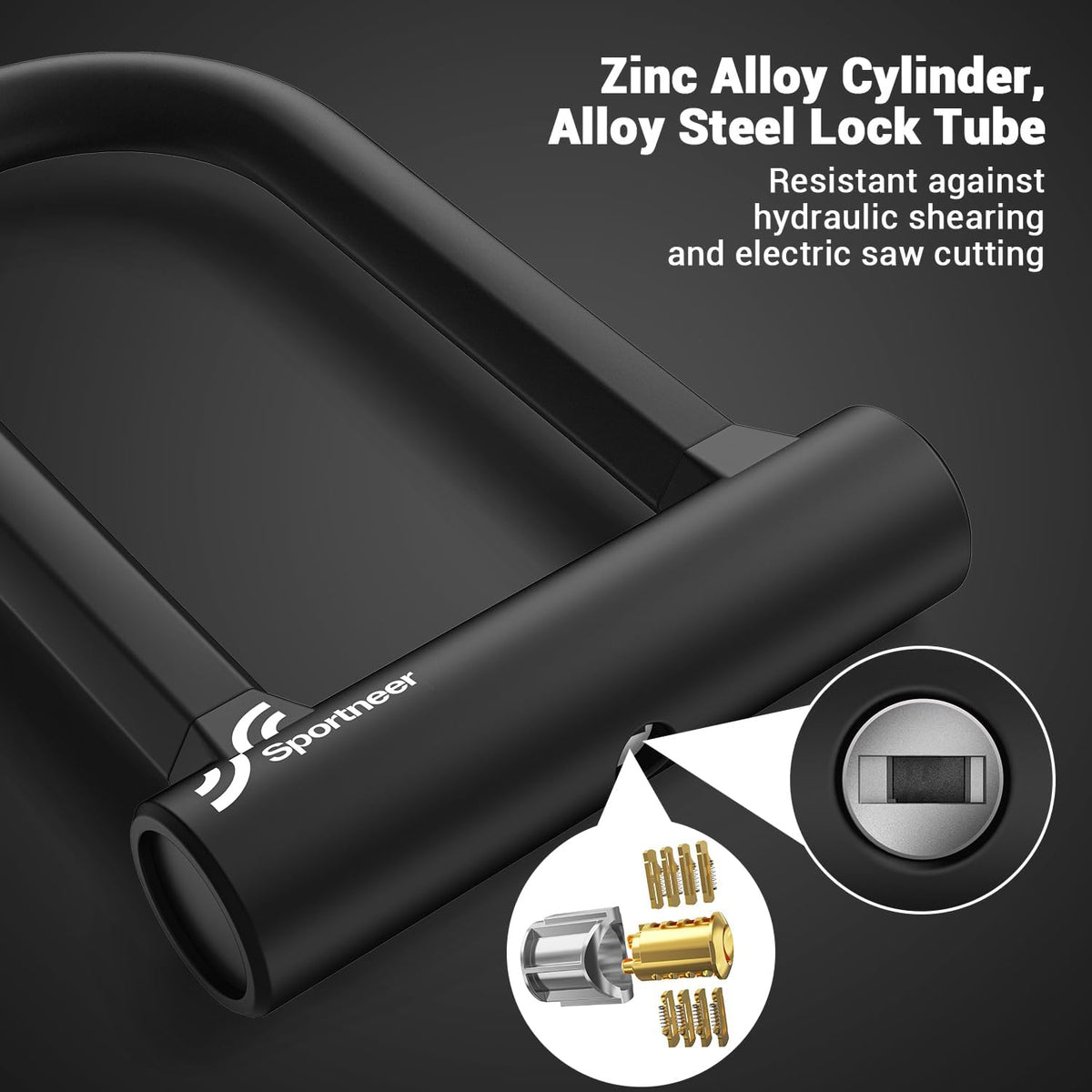 Sportneer Bike Lock: 17mm Heavy Duty Bike U Lock - High-Security Anti-Theft with 12mm x1.5m Steel Cable, 8''x5'' Compact Design, Includes Mounting Bracket for Mountain/Road/Folding/Electric Bikes - PuriLite
