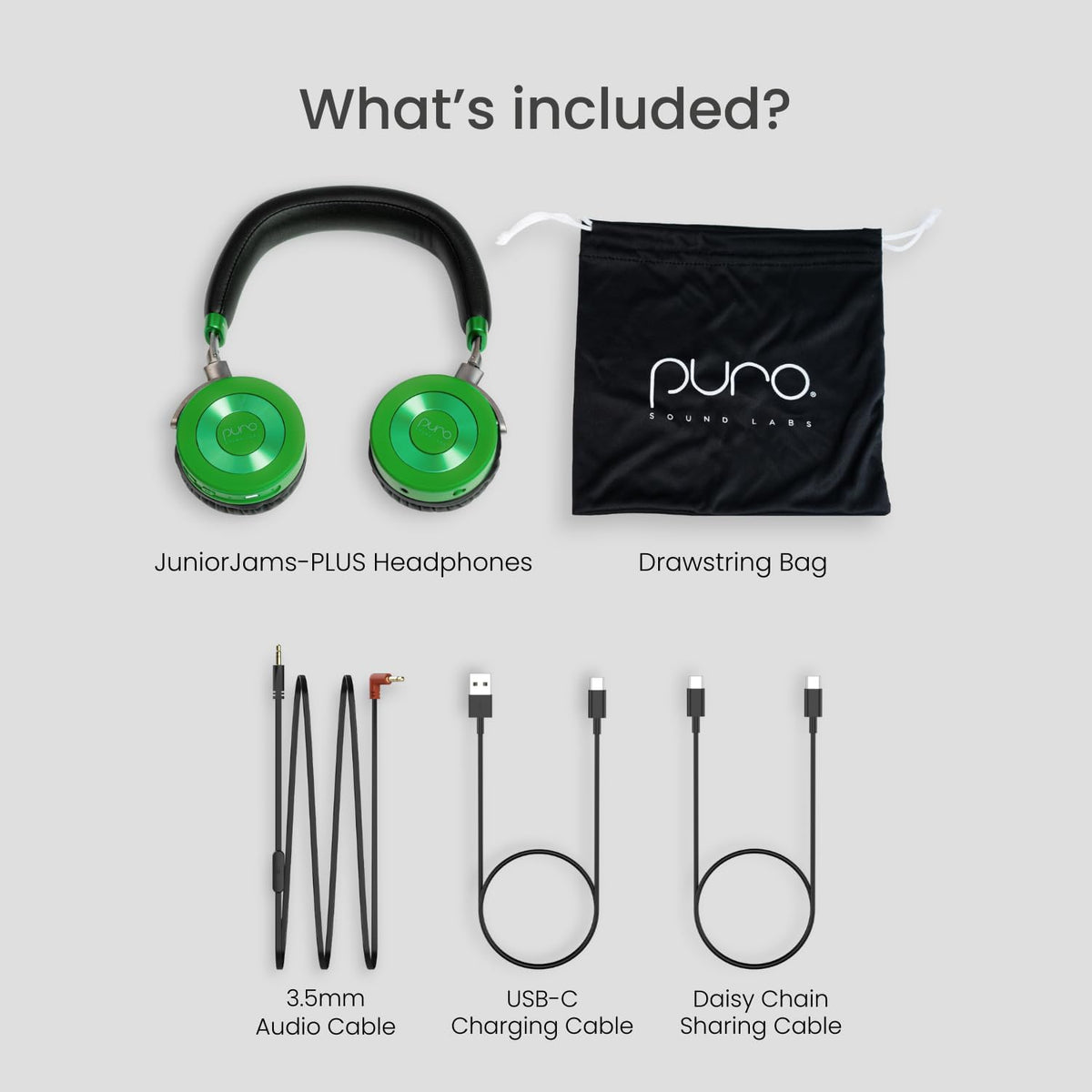 JuniorJam Plus Volume Limiting Headphones for Kids, Foldable & Adjustable Bluetooth Headphones, 22-Hour Battery Life USB-C Charging (Black) - PuriLite