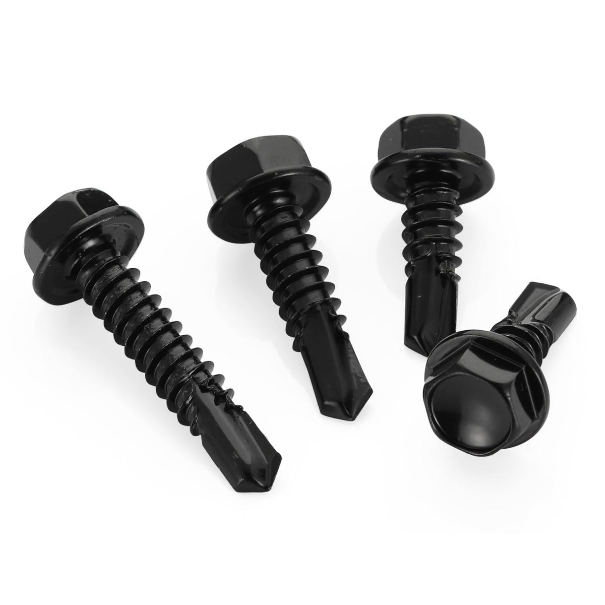 #10 x 1 Hex Washer Head Self Tapping Drilling Screws Black Oxidized, 410 Stainless Steel, 100 PCS - PuriLite