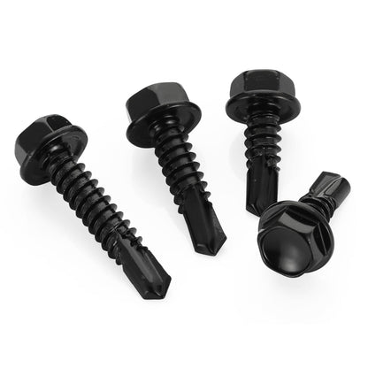 #10 x 1 Hex Washer Head Self Tapping Drilling Screws Black Oxidized, 410 Stainless Steel, 100 PCS - PuriLite