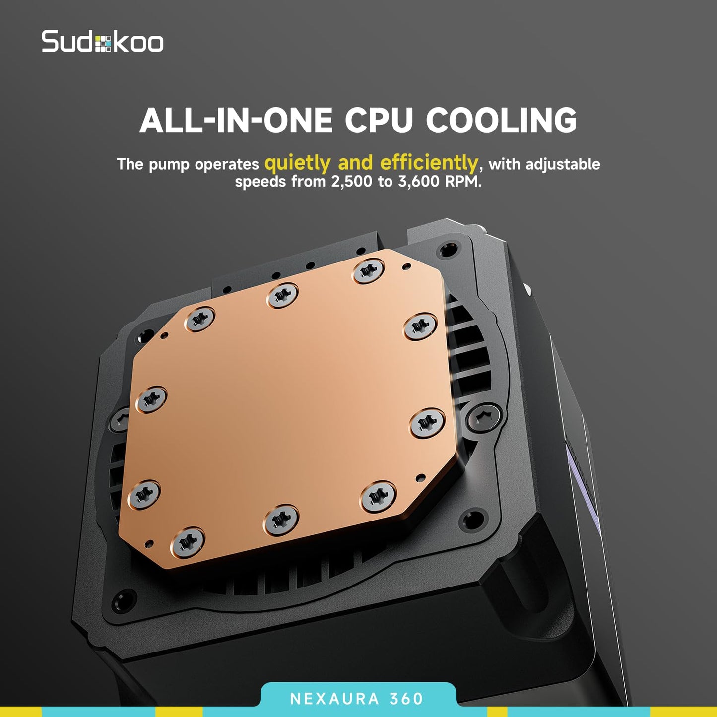 Sudokoo NEXAURA 240 Liquid CPU Cooler: 240mm AIO CPU Cooler with PWM Pump & ARGB Pump Head - Water Cooling with FDB Fans for Intel LGA 1851/1700/1200/115X AMD AM5/AM4 - Black - PuriLite