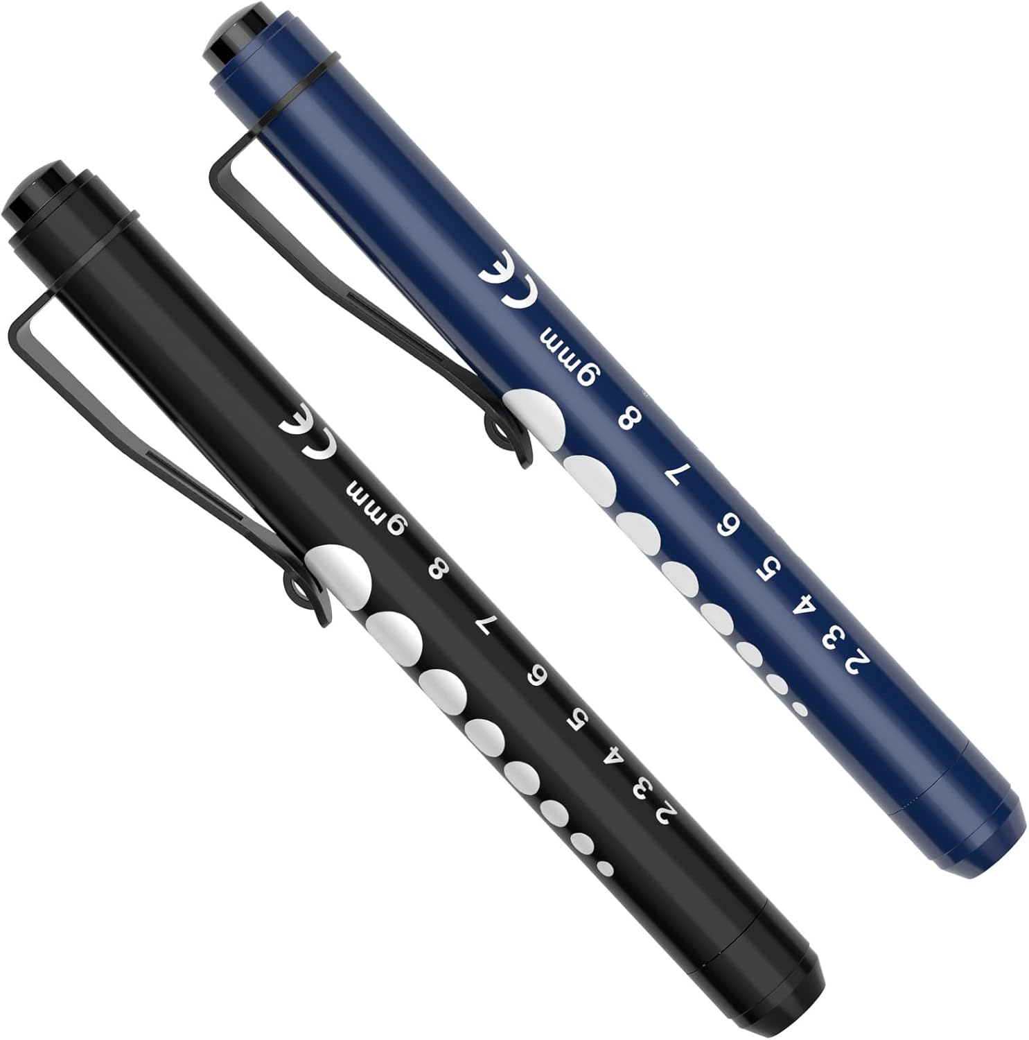 RISEMART Pen Lights for Nurses, 2 Pack Reusable Medical Light with Pupil Gauge and Ruler, White Light LED Penlight for Student Doctors EMT (Black/White) - PuriLite