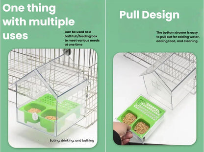 Pull-Out External Parrot Feeder, No Mess Pet Bird Feeders for Cage, Decorative Transparent Bird Bath Tub Easy to Fill, Birds Feeding & Watering Supplies for Parrots (2pcs White)