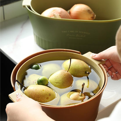Kitchen Washbas Food Strainer Drain Basket Rotating Drainer Double-Layer Basin Vegetable Fruit Washing Strainer - PuriLite