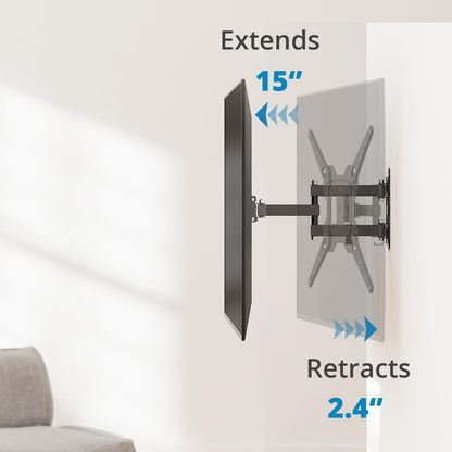 Full Motion Wall Mount Bracket & Arm for TVs/Monitors, Fits Most 32" to 55" Flat Screens, Swivels Right Left 180 Degrees, Adjustable Tilt, One Person Installation, Hardware Included by Husky Mounts - PuriLite