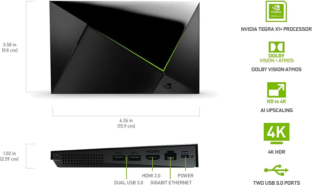 NVIDIA SHIELD Android TV Pro | 4K HDR Streaming Media Player, High Performance, Dolby Vision, 3GB RAM, 2x USB, Works with Alexa, Black - PuriLite
