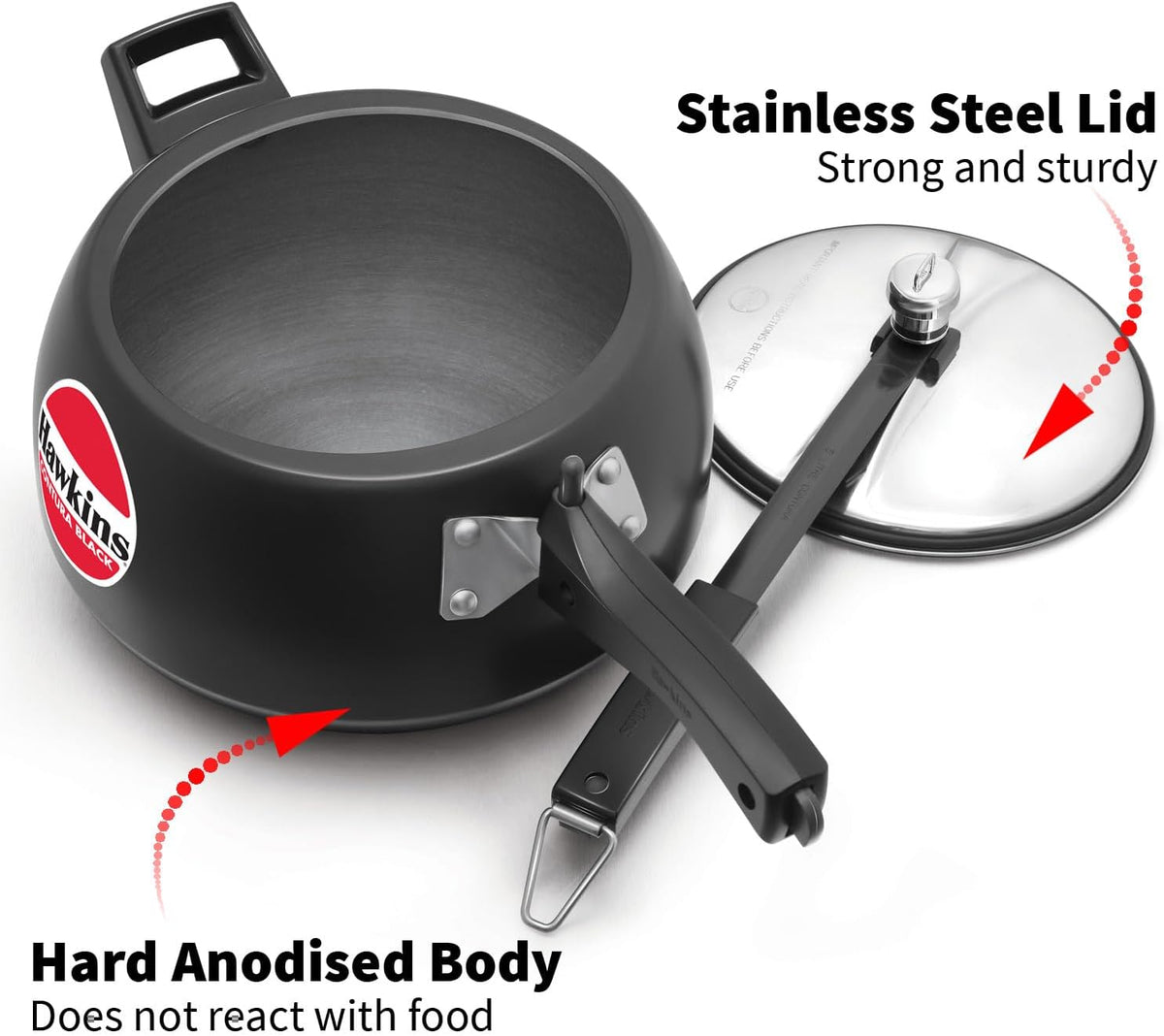 Hawkins CB65 Hard Anodised Pressure Cooker, 6.5-Liter, Contura Black