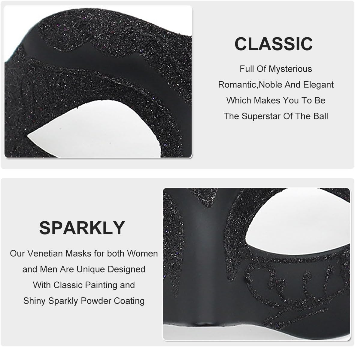 Masquerade Mask for Men Women Couple Venetian Mask for Halloween Mardi Gras Costume Party Ball (Black) - PuriLite