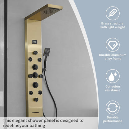 Bathfinesse Shower Tower Bathroom Shower Panel System Rain Massage System 6 in 1 Body Spray Jets Shower Wall Panels Rainfall Waterfall Shower Head Tub Spout with Temperature Display,Matte Black - PuriLite