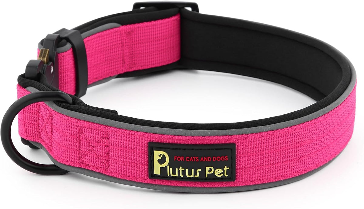 Plutus Pet Tactical Dog Collar, Reflective, Adjustable Heavy Duty Dog Collar, Soft Padded and Comfortable, for Small Medium and Large Dogs (Red, L) - PuriLite