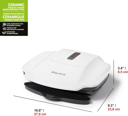 Starfrit Grill And Panini Press With Ceramic Coating - Non-Stick Coating - Removable Fat And Oil Collection - White - PuriLite