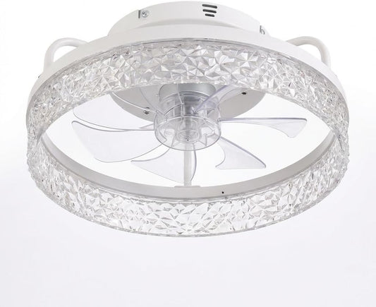 Ceiling Fan with Lights and Remote, 32cm Low Profile Ceiling Fans with Lights, Fandelier Ceiling Fan Light,DC Quiet Motor,3000K-6000K Dimmable,Modern Flush Mount Ceiling Fan for Modern Indoor Bedroom