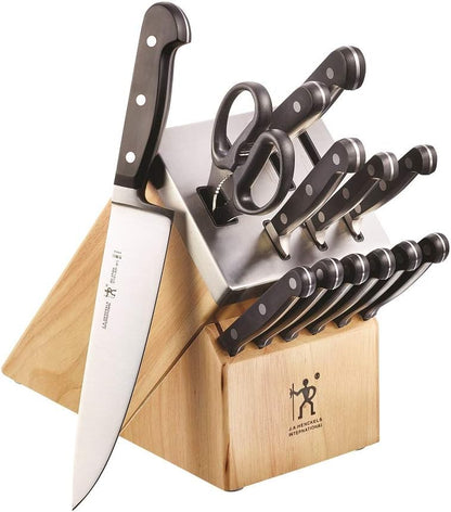 HENCKELS Classic Self Sharpening 14Piece Knife Block Set, Black and Silver, Dishwasher Safe, Triple Rivet, Serrated - PuriLite