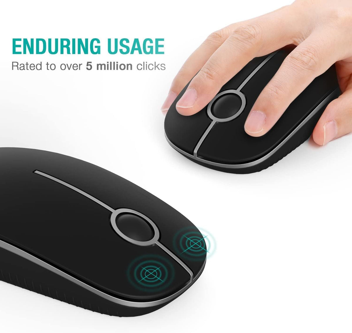 Wireless Mouse, Vssoplor 2.4G Slim Portable Computer Mice with Nano Receiver for Notebook, PC, Laptop, Computer (Black and Gray) - PuriLite