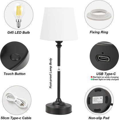 Rechargeable Cordless Table Lamp: 3000k Stepless Dimming, 1 Pack Brass 4000mAh Battery Operated Wireless Touch Lamp for Dining Table, Counter, Living Room, Bedroom - PuriLite
