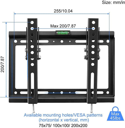 Suptek Tilt TV Wall Mount Bracket for Most 26-60 inch LED, LCD and Plasma TV, Mount with Max 400x400mm VESA and 99lbs Loading Capacity, Fits Studs 16" Apart, Low Profile with Bubble Level - PuriLite