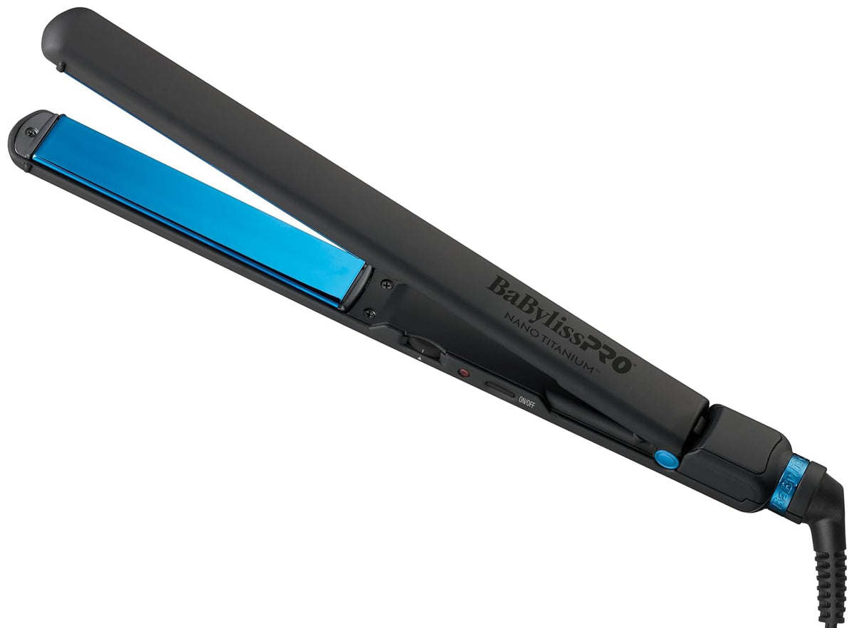 BaBylissPRO Nano Titanium & Ceramic Ultra-Slim Hair Straightener, Extra-Long Dual Voltage Flat Iron with Floating Plates - PuriLite