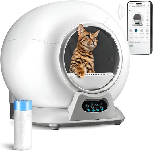 PetCove Self Cleaning Litter Box - Automatic Cat Litter Box up to 75L, App‑Control Cat Litter Box with Integrated Safety Protection, Advanced Odor Control & Smart Weight Monitoring with Cat Litter Bag - PuriLite
