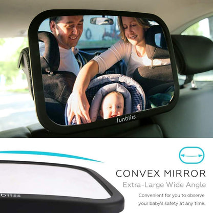 Funbliss Baby Car Mirror for Rear Facing Seat,360° Rotation, Safety CertifiedShatterproof Acrylic Glass, Clear Wide View,Infant Car Mirror for Car Seat Rear Facing,Baby Vehicle Mirror - PuriLite