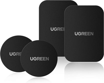 UGREEN Metal Plate for Magnetic Car Mount Cell Phone Magnet Holder with Strong Adhesive Sticker, 2 Round and 2 Rectangle Black - PuriLite