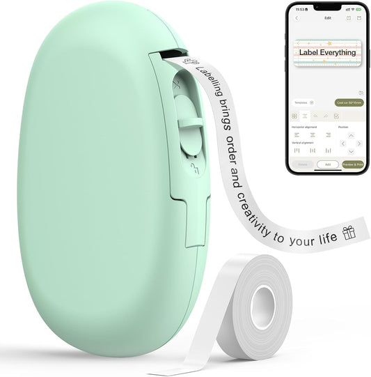 SUPVAN E10 Bluetooth Label Maker Machine with Tape, Continuous Waterproof Label, Versatile App with 35 Fonts and 1k+ Icons, Label Printer for Home, Kitchen, School, Office Organization, Green - PuriLite