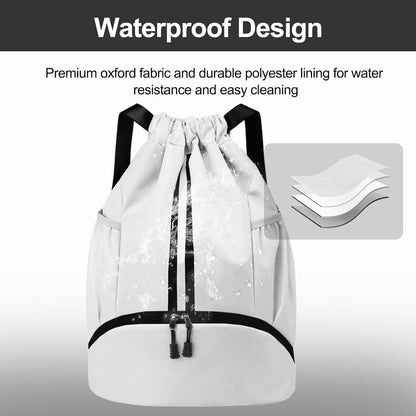 Hoedia Sports Drawstring Backpack - String Swim Gym Bag with Shoes Compartment and Wet Proof Pocket for Women/Men - PuriLite