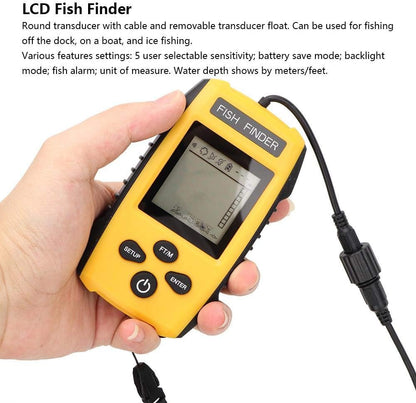 Oumefar Handheld LCD Display Fish Finder Portable Fishing Kayak Fishfinder Contour Readout Fish Depth Finder Wired Transducer with Sonar Sensor LCD Display - PuriLite
