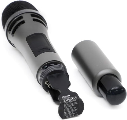 TONOR Wireless Microphones, UHF Dual Karaoke Microphone System, Microfonos Inalambricos with Rechargeable Receiver, Cordless Dynamic Mic for Singing, Wedding, DJ, Party, Speech TW320 Grey - PuriLite
