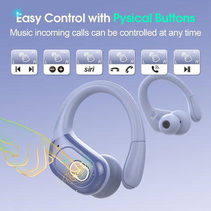 STECEi Wireless Earbuds 75hrs Bluetooth 5.4 Headphone Sport, Bluetooth Earbuds HiFi Stereo Over Ear Bud with Earhooks, ENC Noise Cancelling Mic, IP7 Waterproof Wireless Earphone for Workout/Running - PuriLite