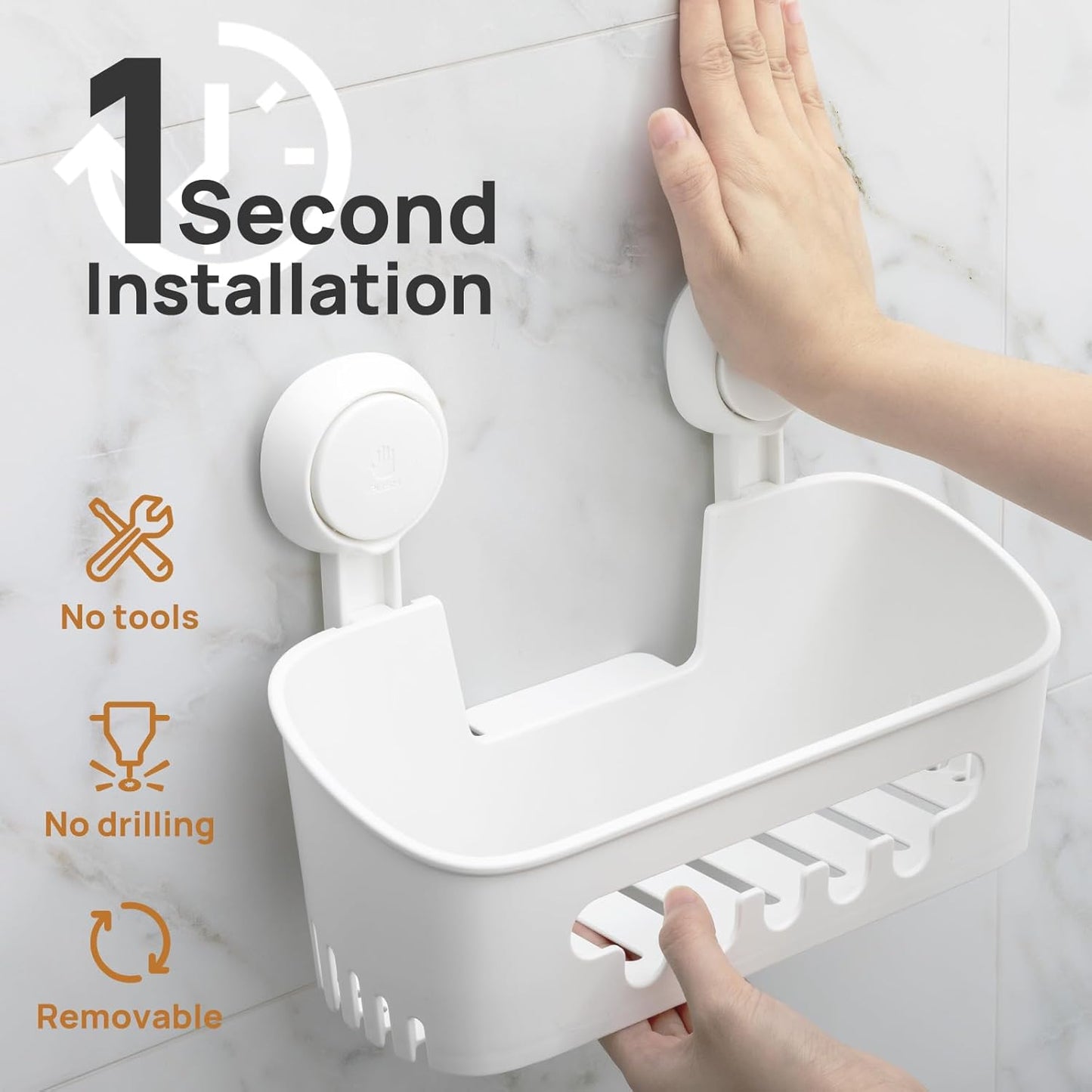 LEVERLOC Shower Caddy Suction Cup, 2 Pack Black Shower Shelf with Hooks and Soap Holder, NO-Drilling Bathroom Organizer, Rustproof Metal Bathroom Storage and Organization - PuriLite