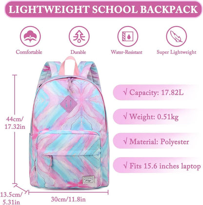 School Backpack, Kasqo 15.6 Inch Classic Lightweight Water-Resistant Backpack for Men Women Teens Girls Boys Kids to School, College, Travel, Work, Black - PuriLite