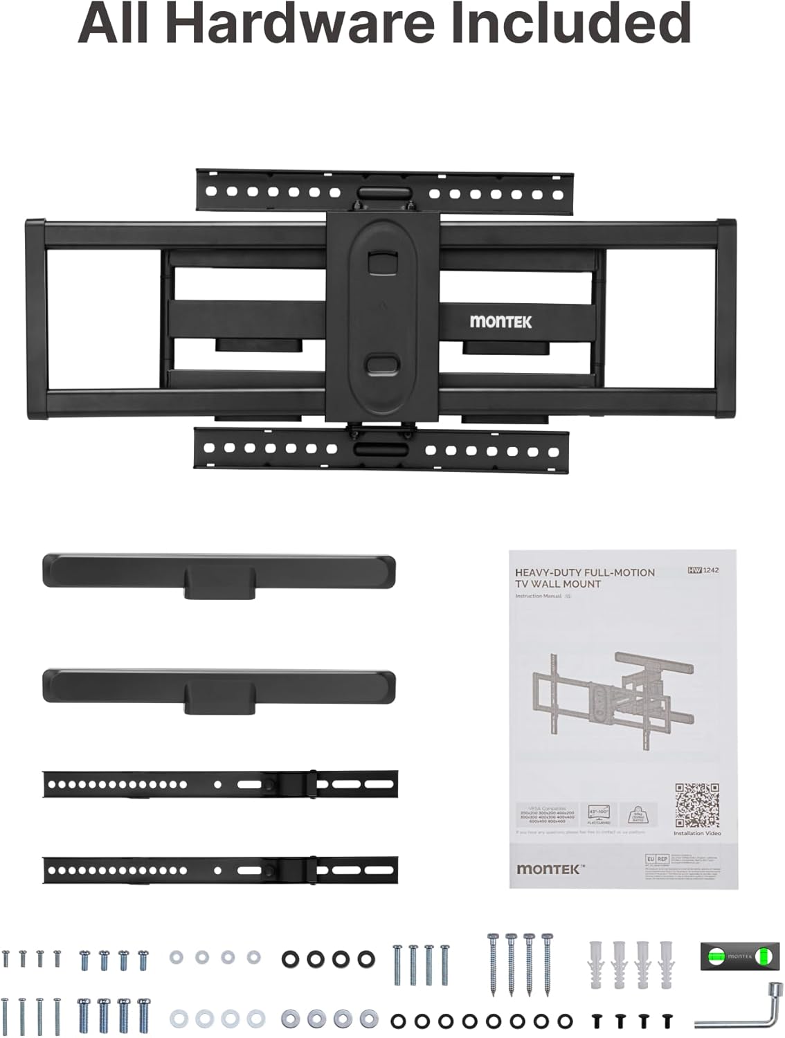 monTEK Long Arm TV Wall Mount for Most 43-90 Inch TVs, 42.5 Inch Long Extension TV Mount Swivel and Tilt, Full Motion Wall Mount TV Bracket Fit Max VESA 800 x 400mm, Up to 132 lbs, 16”,18” Studs - PuriLite