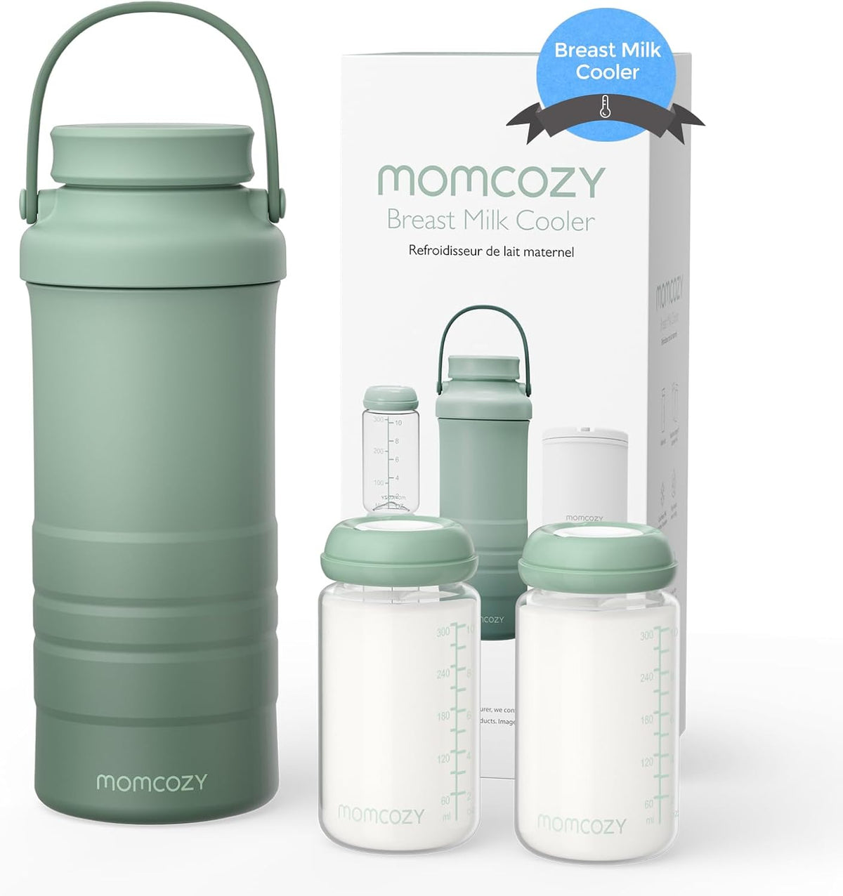 Momcozy 22oz Portable Breast Milk Cooler for Outdoor, 360°Total Cooling for 24Hours, Larger Capacity Travel Breastmilk Chiller with 2pcs Baby Bottles for Breastmilk Storage, Breastfeeding Essentials - PuriLite
