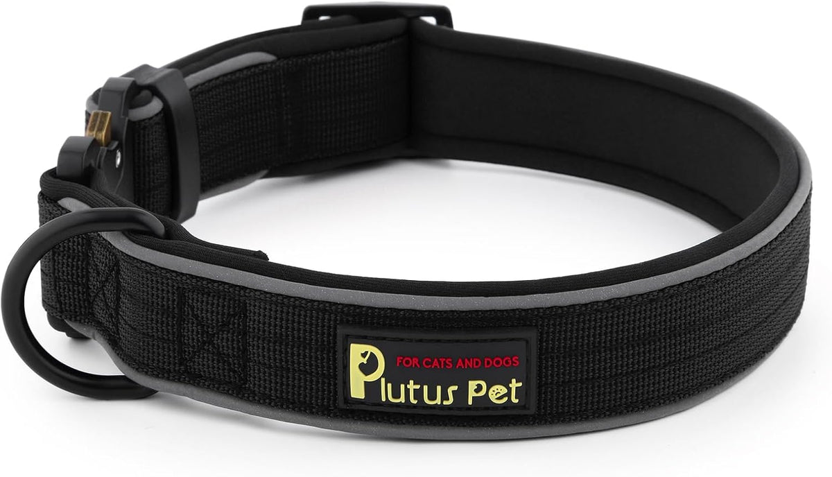 Plutus Pet Tactical Dog Collar, Reflective, Adjustable Heavy Duty Dog Collar, Soft Padded and Comfortable, for Small Medium and Large Dogs (Red, L) - PuriLite