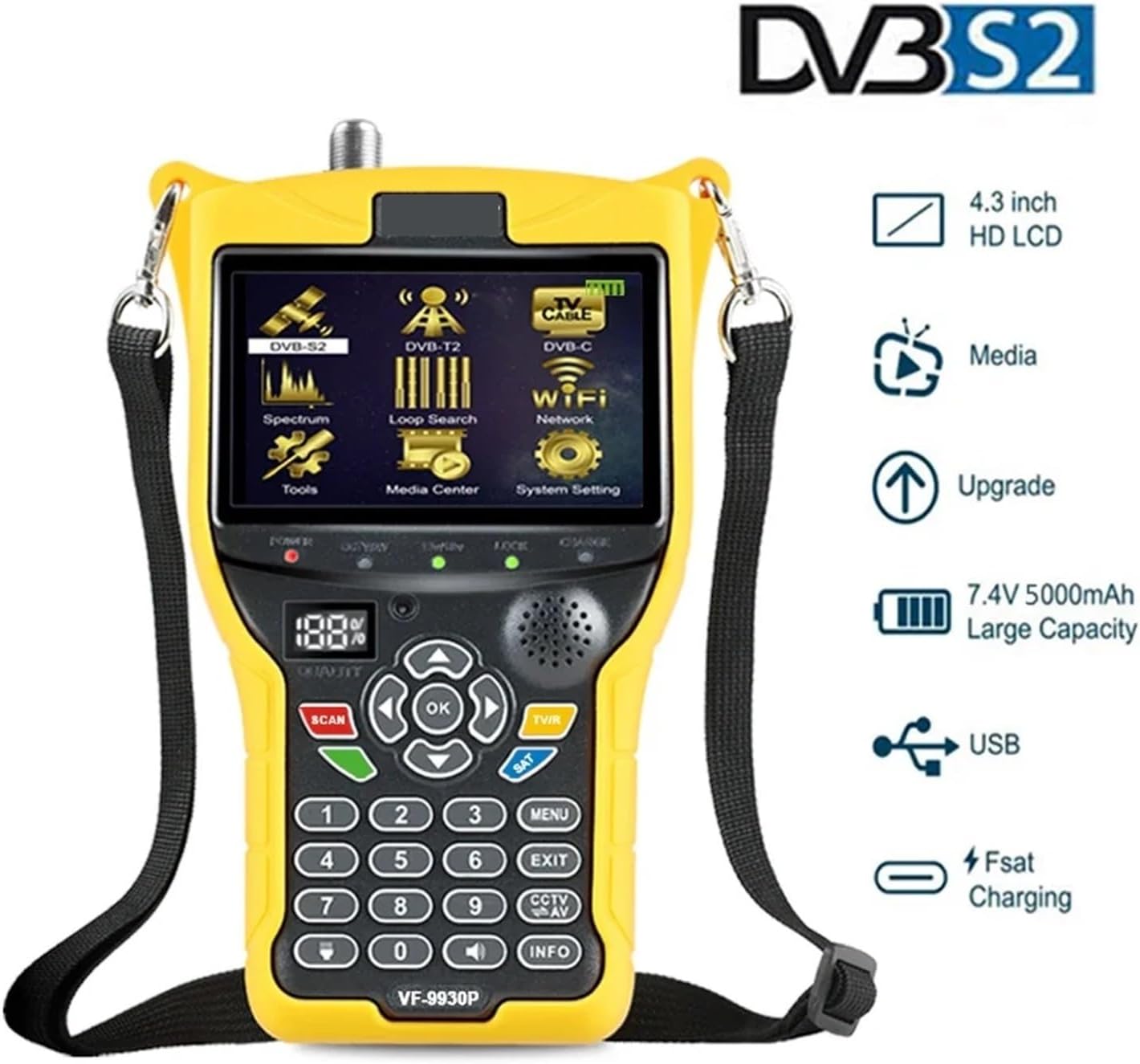 VF-9930 DVBS2/T/T2/C Satellite TV Finder 4.3 Inch High Resolution LCD Screen Signal Finder for Dish Network Directv - PuriLite