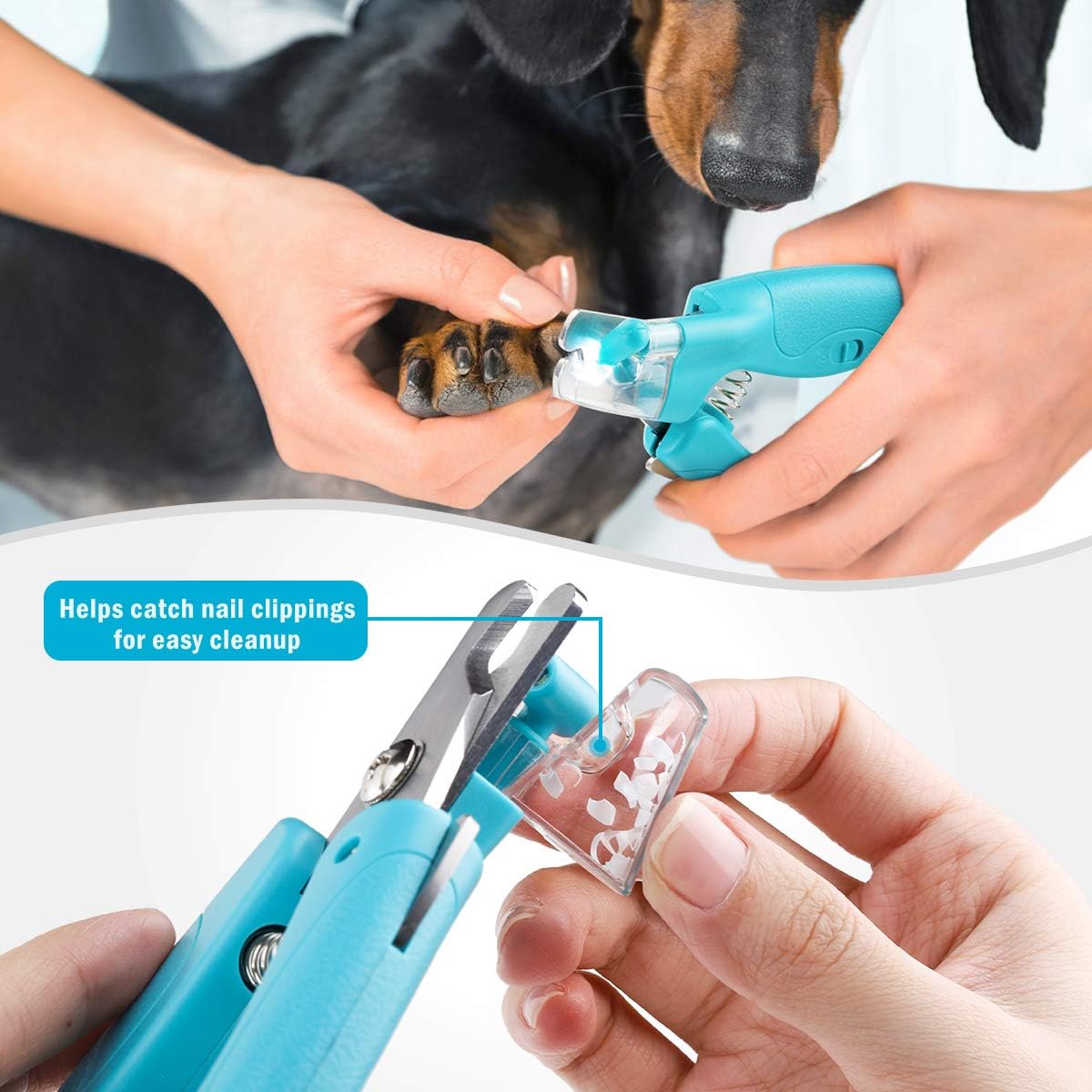 Pet Nail Clipper with LED Light for Dogs & Cats, Rechargeable Nails & Claws Trimmer Grooming, Safe Professional Trimming Tool with Nail Trapper & Free Nail File, Quick-Sensor Razor Sharp Blades - PuriLite