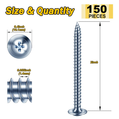 150Pcs #8 × 2" Black Screws for Wood, Phillips Truss Head Wood Screws, Quick Metal Self Tapping, Zinc Plated Steel, Truss Head Screws by Mywish - PuriLite