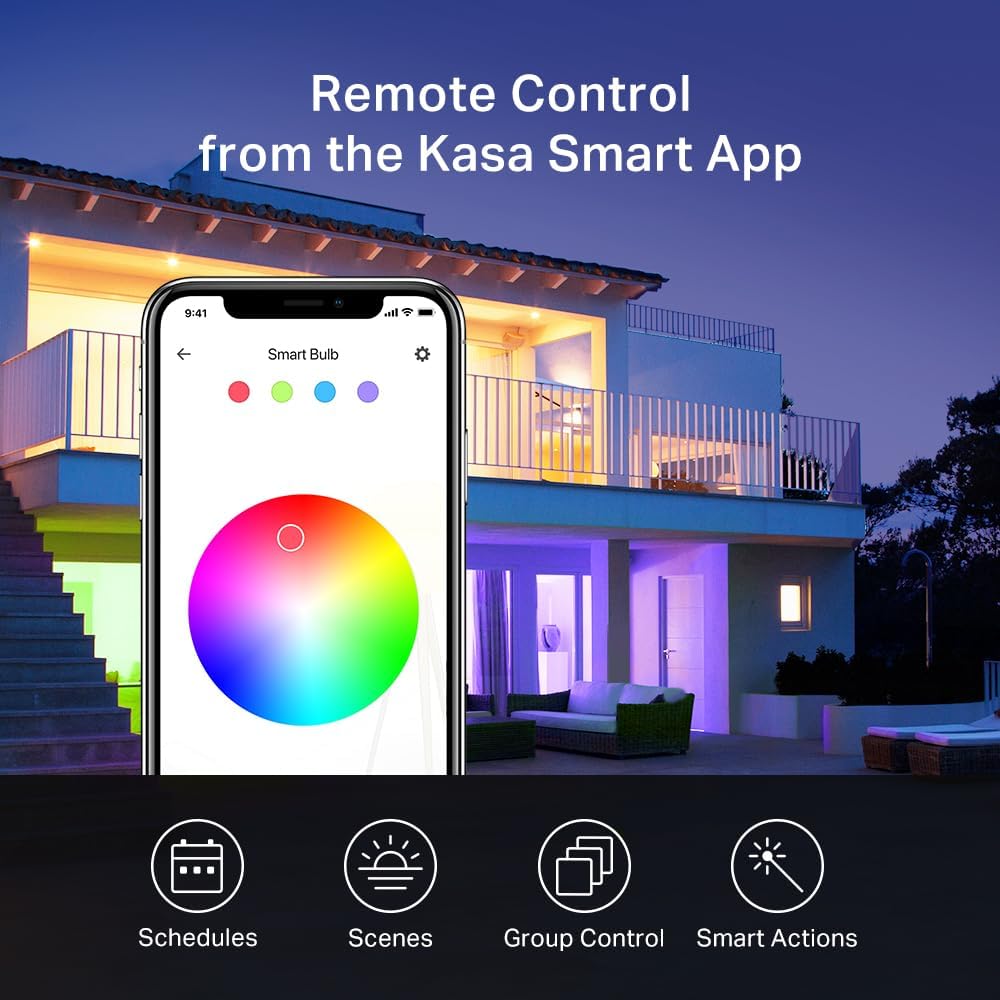 Kasa Smart Light Bulbs, Full Colour Changing Dimmable Smart WiFi Bulbs Compatible with Alexa and Google Home, A19, 9W 800 Lumens,2.4Ghz only, No Hub Required, 2-Pack (KL125P2), Multicolour - PuriLite