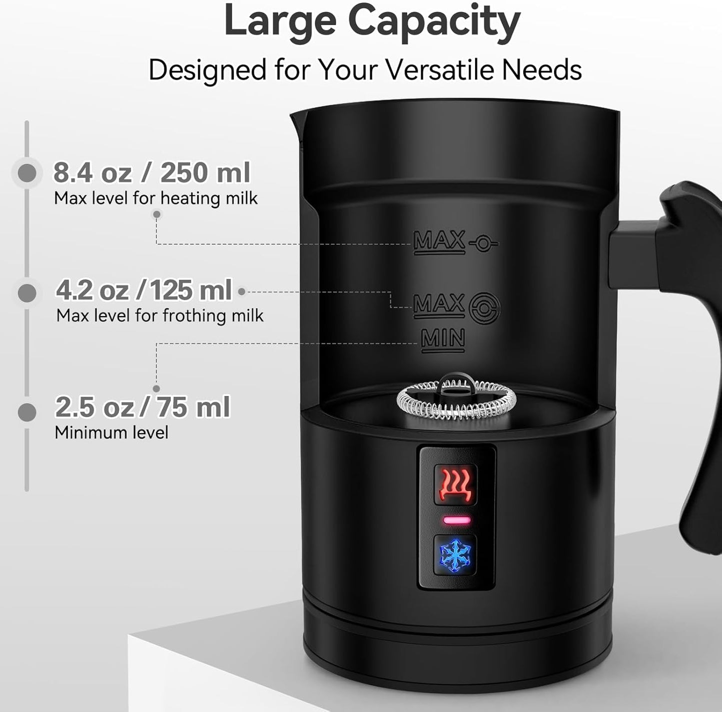 Secura Electric Milk Frother, Automatic Milk Steamer Warm or Cold Foam Maker for Coffee, Cappuccino, Latte, Stainless Steel Milk Warmer with Strix Temperature Controls (Black) - PuriLite