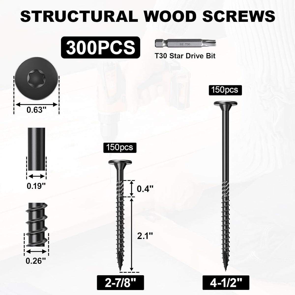 FMhotu 6 Inch Heavy-Duty Outdoor Deck Screws, 50Pcs Star Drive Decking Wood Screws, Rust Resistant Timber Screws for Timber/Log/Landscaping Wood (#14 x 6 Black - PuriLite