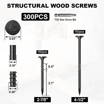FMhotu 6 Inch Heavy-Duty Outdoor Deck Screws, 50Pcs Star Drive Decking Wood Screws, Rust Resistant Timber Screws for Timber/Log/Landscaping Wood (#14 x 6 Black - PuriLite