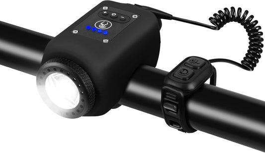 Welltop Bike Horn, 2 in 1 Electric Bike Horn Bike Light, 110 dB Bicycle Horn with 4 Light Modes & 6 Sound Modes, IPX5 Waterproof & USB Rechargeable Bike Lights for Night Riding for Adults & Kids - PuriLite