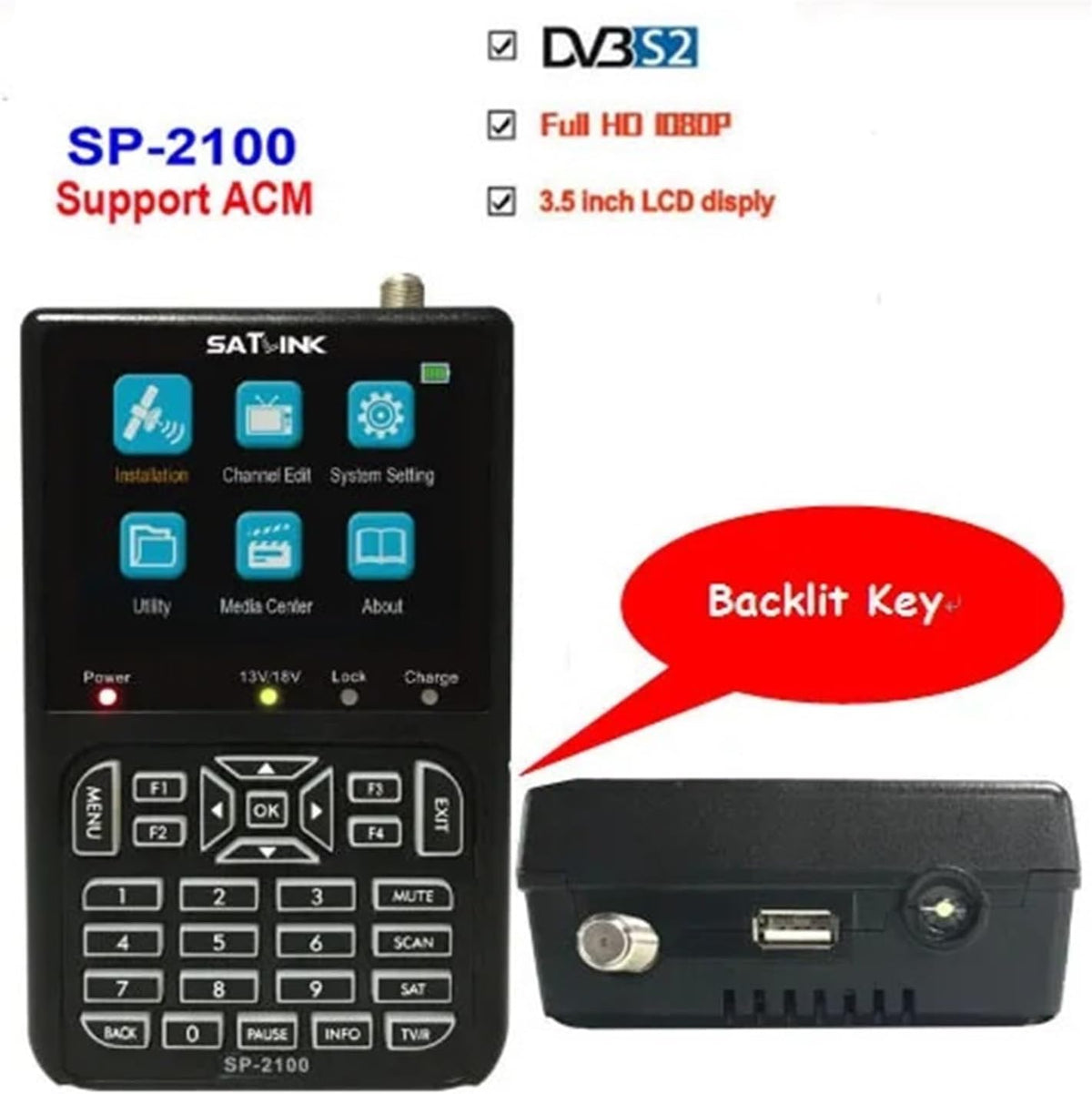 SP-2100 HD ACM Sat Finder DVB S/S2 MPEG-2/4 Digital Satellite Finder Meter 3.5 Inch LCD Screen - PuriLite