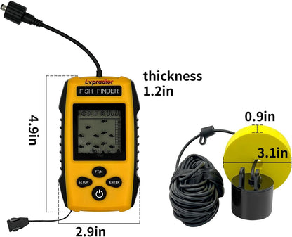 Lvpradior Portable Fish Finder, Wired Castable Kayak Boat Fishing Finder, Ice Fishing Gear Accessories, Handheld Water Depth Fish Finder with Sonar and LCD Display - PuriLite